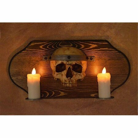 SKELETONS & MORE Skull Plaque Wood Sconce with Two Votive Flameless Candles SCON-950M